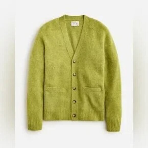 J. Crew Brushed Wool V-Neck Cardigan Sweater Pockets Green Apple Medium - Picture 2 of 13